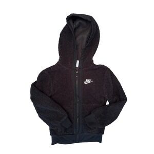 Nike Kids Sherpa Fleece Hoodie Jacket Black XS Full Zip Hooded Sweatshirt